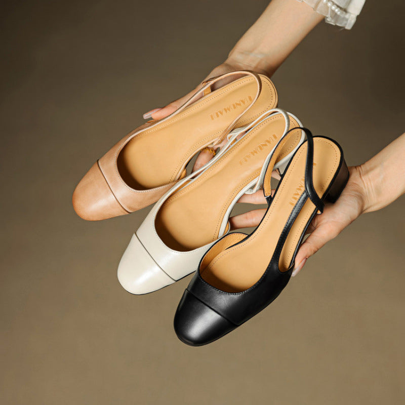 Chic äkta läder slingback-klackar