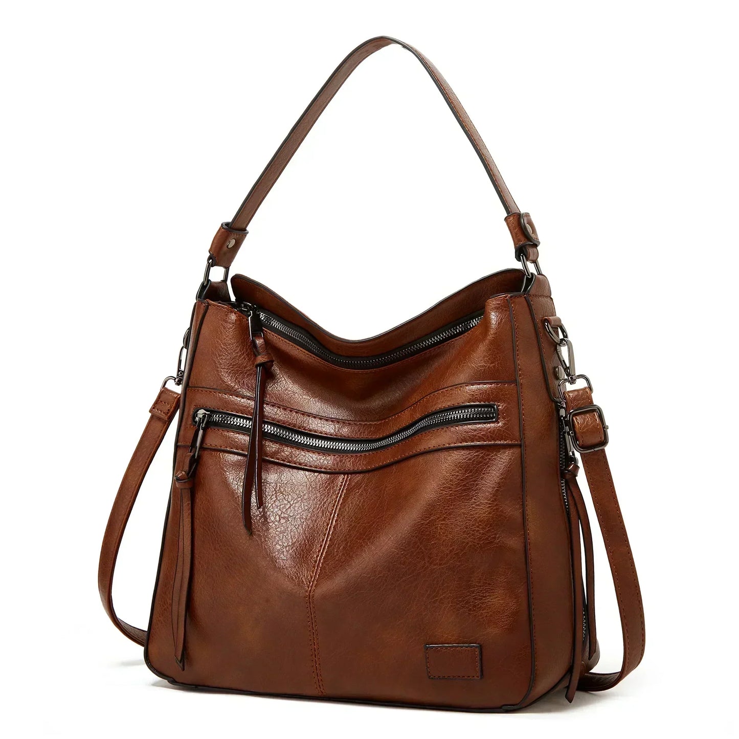 Valdey - läder slouchy hobo-väska
